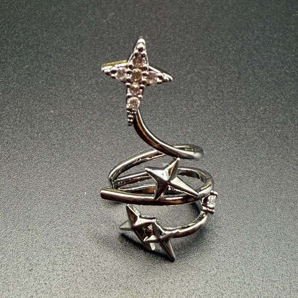 Celestial Star Spiral Multi Layer Ear Cuff  Silver Tone One Earring